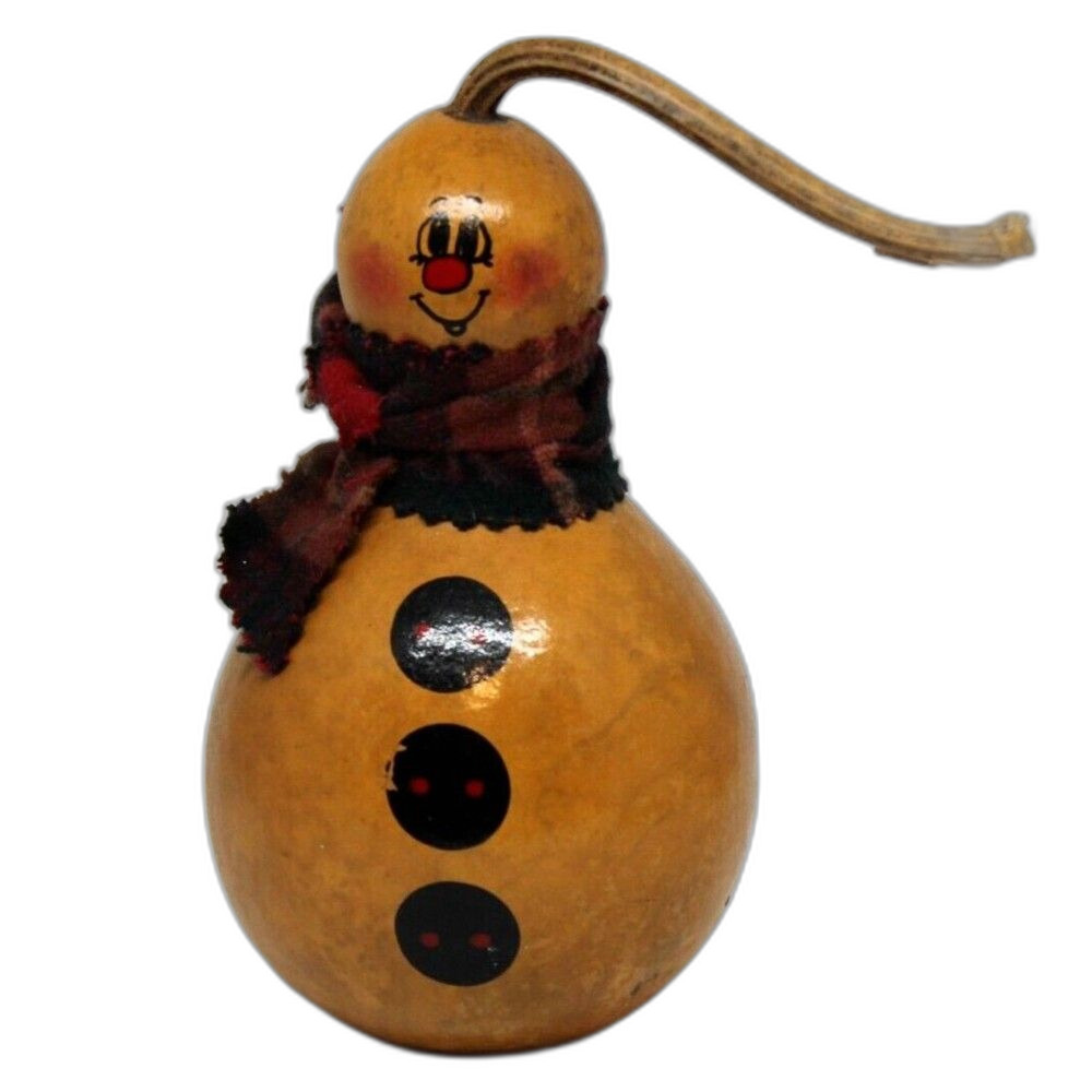 Hand Painted Gourd Snowman Christmas Holiday Figurine w/ Scarf Hand Crafted 6"